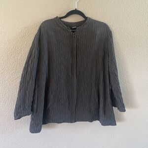 Eileen Fisher Jacket  Black Zip Up Textured Cotton Lagenlook Stretch large
